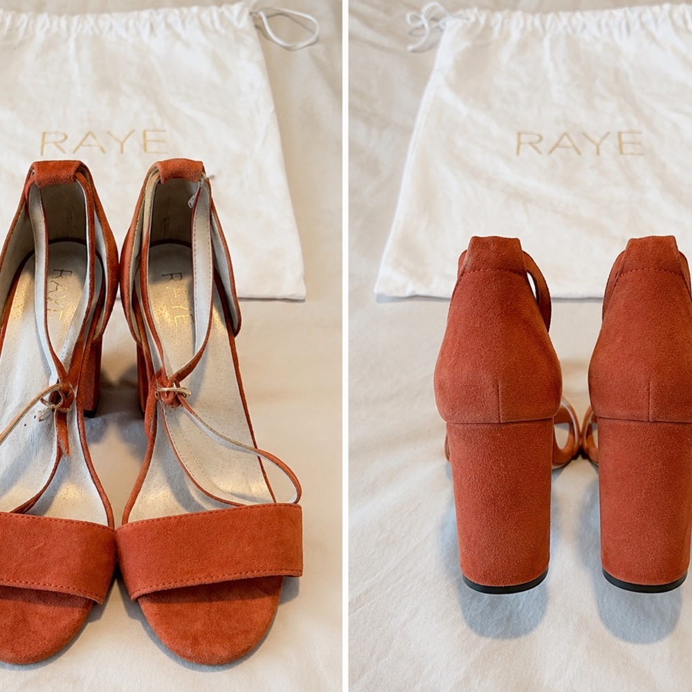 RAYE Rust Suede Ankle-Tie Block Heels